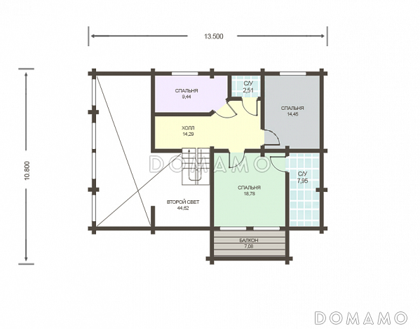 Проект дома из клееного бруса с обширным остеклением и вторым светом / План мансардного этажа