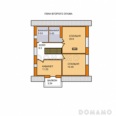Проект дома из газобетона 9х9 / План мансардного этажа