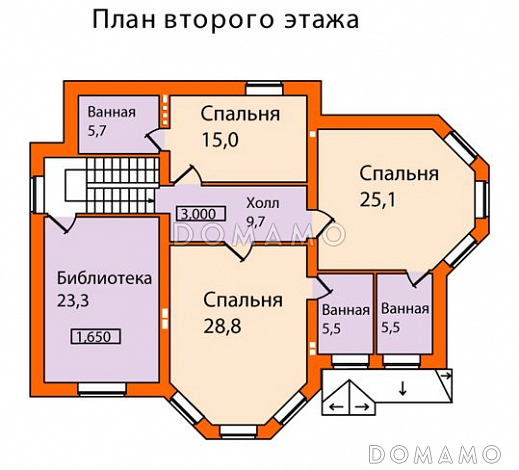 Проект кирпичного дома с большими, выразительными эркерами / План мансардного этажа