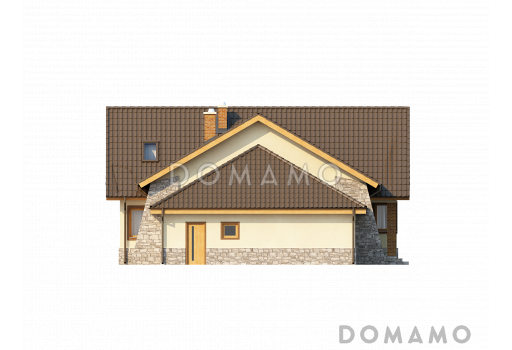 Проект просторного одноэтажного мансардного дома из кирпича с кабинетом, четырьмя спальнями и гаражом на два автомобиля / Фасад 3