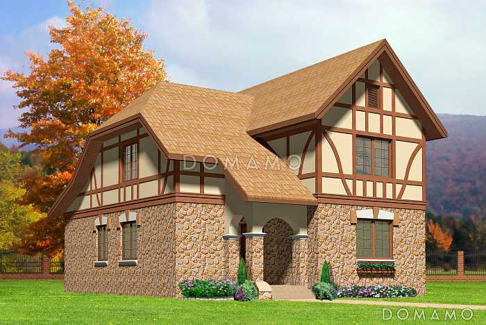 Проект двухэтажного дома из газобетона в стиле фахверк