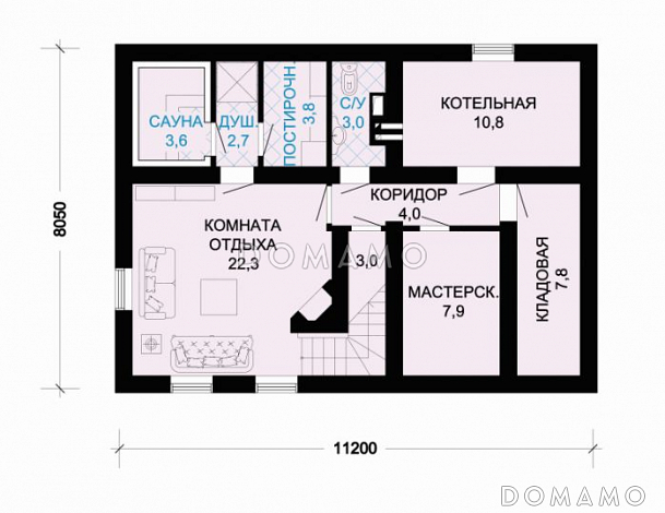 Проект дома из бревна с цокольным этажом / План цокольного этажа