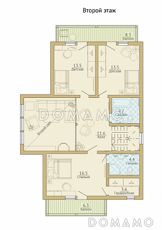 Проект современного каркасного дома с двумя террасами / План мансардного этажа