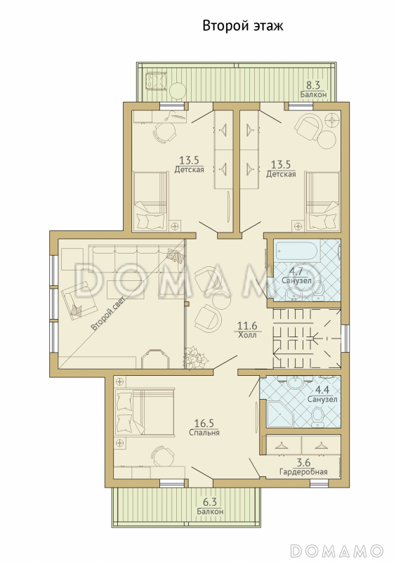 Проект современного каркасного дома с двумя террасами / План мансардного этажа