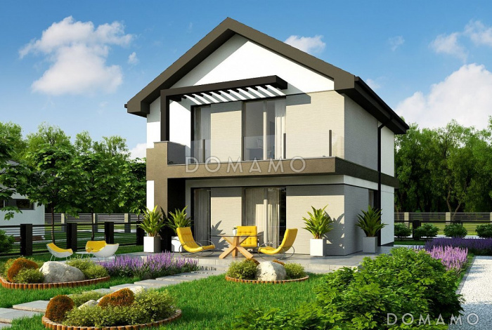 Проект дома с террасой, балконами, ванной с окном