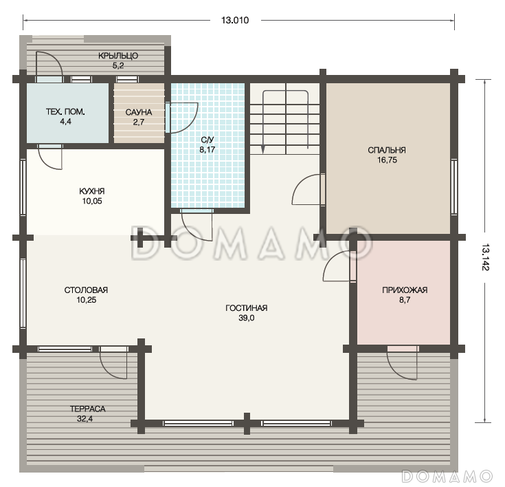 Проект дома из клееного бруса для круглогодичного проживания семьи / План 1 этажа