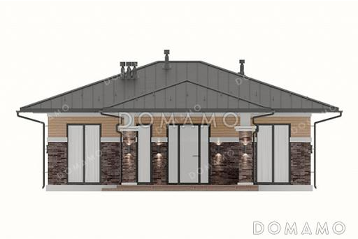 Проект дома с тремя спальнями, окнами в пол и крытой террасой / Фасад 3