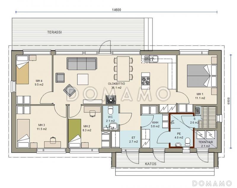 Проект современного каркасного дома с 4 спальнями / План 1 этажа