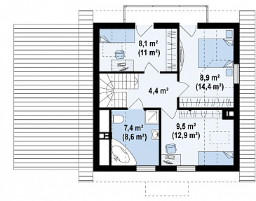 Проект одноэтажного дома из газобетона с мансардным этажом и гаражом / План мансардного этажа