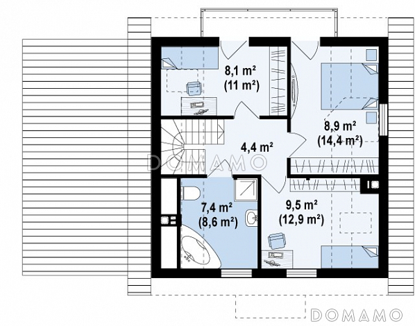 Проект одноэтажного дома из газобетона с мансардным этажом и гаражом / План мансардного этажа