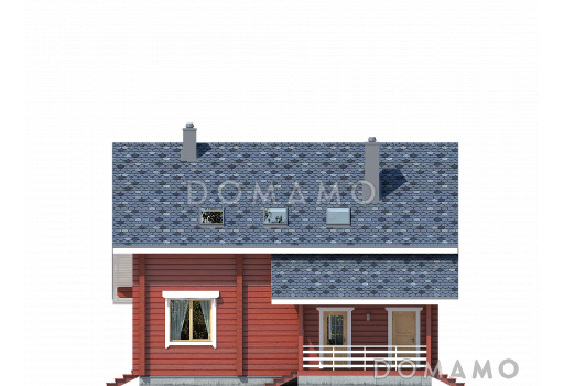 Проект современного дома из бруса в насыщенно-вишневом цвете с крытой террасой / Фасад 4