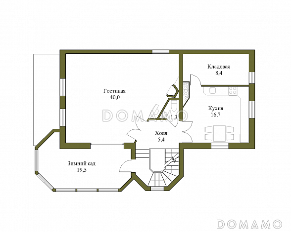 Проект большого коттеджа с башенкой, зимним садом и гаражом / План 2 этажа