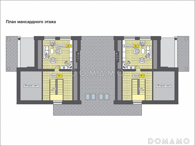 Проект дома с террасой, изолированной кухней, вторым светом / План мансардного этажа