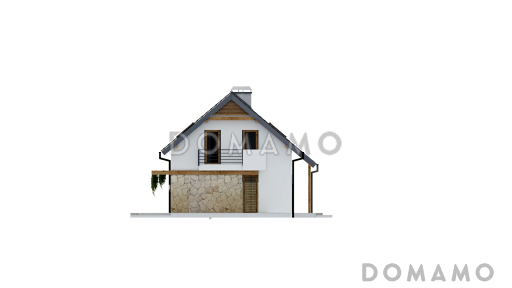 Проект одноэтажного мансардного дома из газобетона c отделкой фасадов облицовочным кирпичом, с кабинетом и тремя спальнями  / Фасад 2