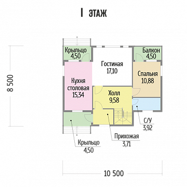Проект загородного дома из клееного бруса со вторым светом / План 1 этажа