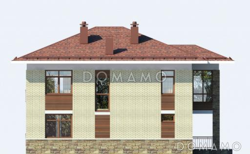 Проект двухэтажного дома с большой гостиной, четырьмя спальными комнатами и балконом / Фасад 4