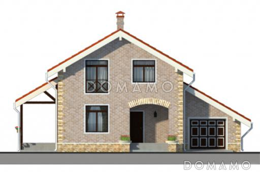 Проект дома из СИП панелей с мансардой, гаражом и тремя спальнями / Фасад 2