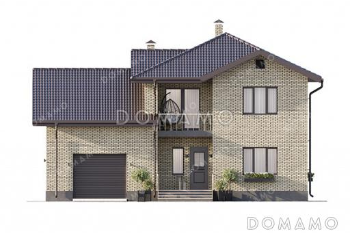 Проект современного двухэтажного дома с просторным гаражом, балконом, совмещенной кухней-гостиной и большим зимним садом на втором этаже / Фасад 4