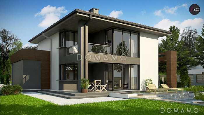 Проект компактного двухэтажного дома из кирпича с гаражом на два автомобиля