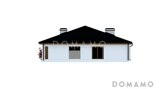 Проект квадратного одноэтажного дома из газобетона с четырьмя комнатами и гаражом для большой семьи / Фасад 1