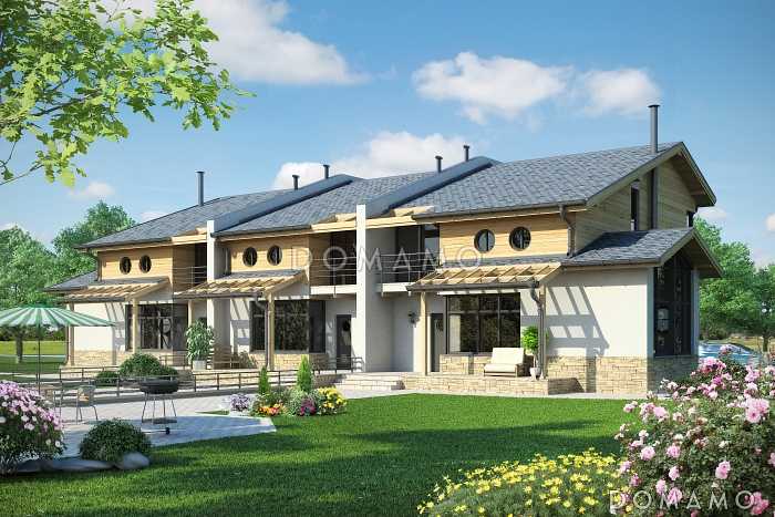 Проект дома с крытой террасой, большой кухней-столовой, просторной гостиной с камином, постирочной, балконом