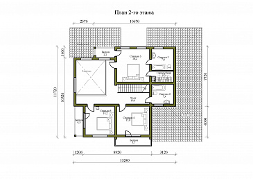 Проект двухэтажного дома из газобетона и бруса, с тремя балконами и террасой / План 2 этажа