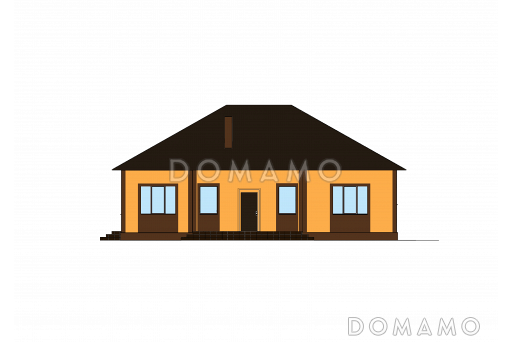 Проект дома с окном в гардеробной, просторной гостиной, террасой, тремя спальнями / Фасад 2