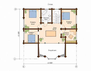 Проект дома с тремя спальнями и кабинетом / План 2 этажа