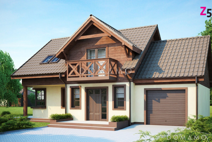 Проект одноэтажного мансардного дома из кирпича с гаражом и тремя спальнями