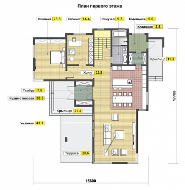 Проект современного дома из газобетона / План 1 этажа