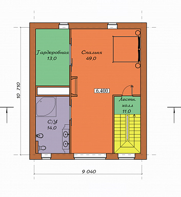 Проект двухэтажного коттеджа с мансардой, цоколем, бассейном и зимним садом / План мансардного этажа