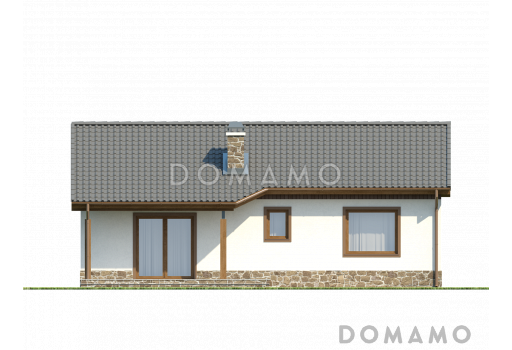 Проект компактного одноэтажного дома из газобетона с двумя спальнями и просторной гостиной / Фасад 2