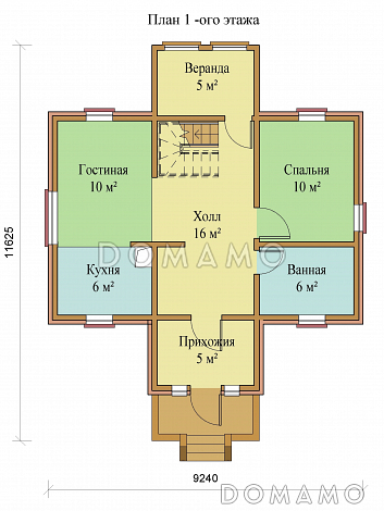 Проект одноэтажного дома с террасой на мансардном этаже / План 1 этажа