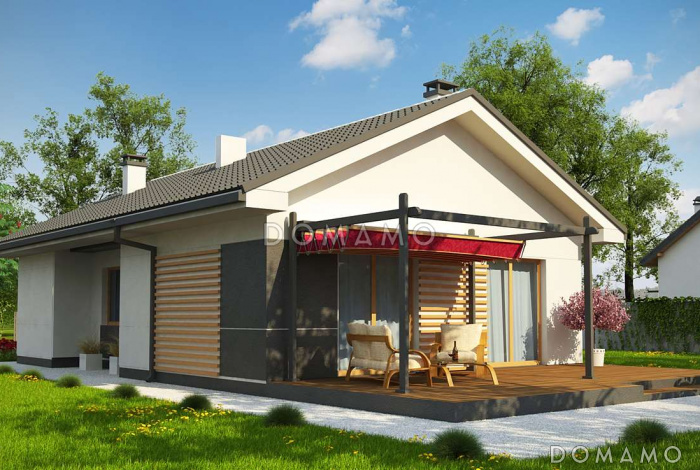 Проект простого уютного одноэтажного дома из кирпича с двумя спальнями