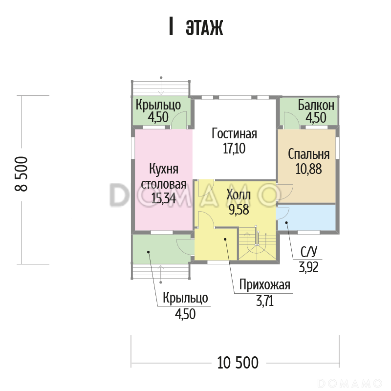 Проект загородного каркасного дома со вторым светом / План 1 этажа