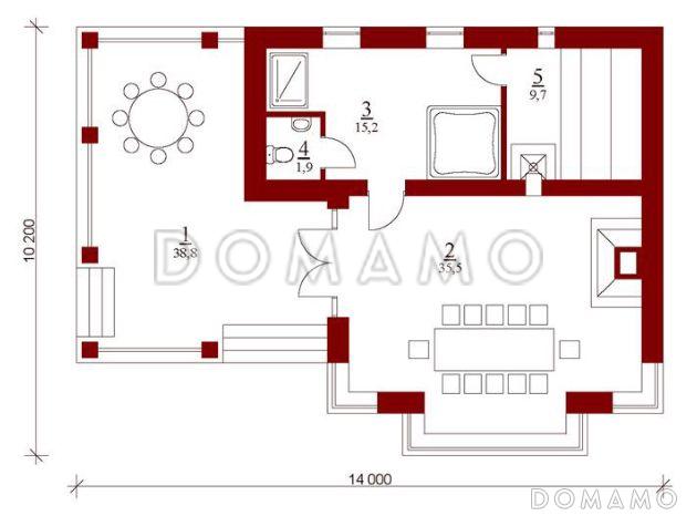 Проект бани с крытой террасой / План 1 этажа