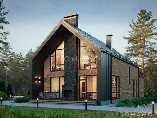 Проект дома с гаражом, хозяйской комнатой, террасами