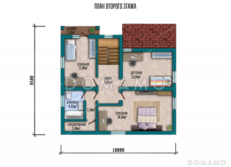 Проект дома с мансардой и верандой / План мансардного этажа