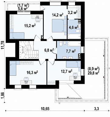 Проект современного двухэтажного дома из газобетона с плоской крышей,  с четырьмя спальнями, кабинетом и гаражом  / План 2 этажа