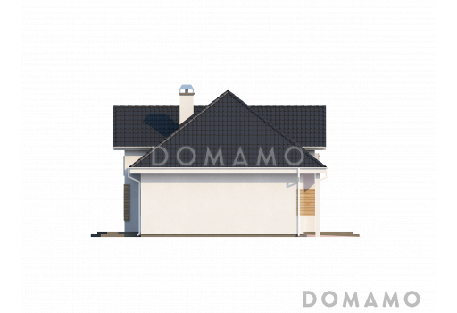 Проект просторного одноэтажного дома из газобетона со свободной зоной на мансардном этаже и со встроенным гаражом / Фасад 4