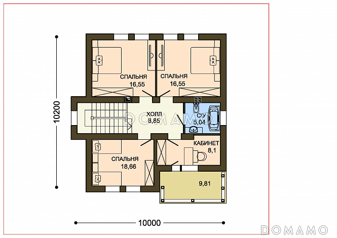 Проект коттеджа из белого клинкера с эркером и деревянными вставками / План 2 этажа
