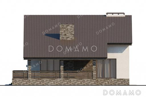 Проект дома с 3 спальнями, кабинетом, длинной угловой террасой и окнами в пол / Фасад 2