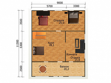 Проект дома с вместительным балконом / План мансардного этажа