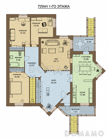 Проект одноэтажного дома с цокольным этажом / План 1 этажа