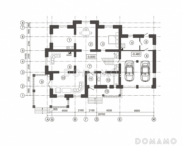 Проект загородного дома с лепниной на фасаде / План 1 этажа