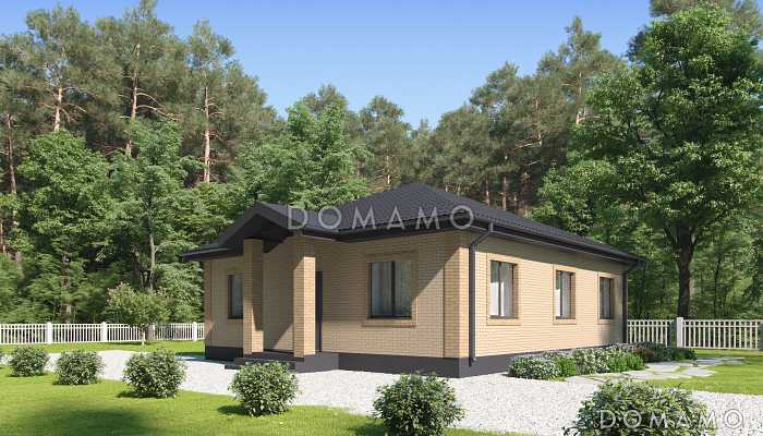 Проект загородного дома с кухней-столовой в ширину дома, тремя спальнями, двумя санузлами