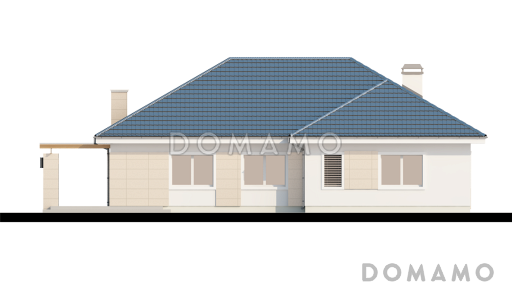 Проект одноэтажного дома из газобетона со свободной планировкой на мансардном этаже и гаражом для одного автомобиля / Фасад 3