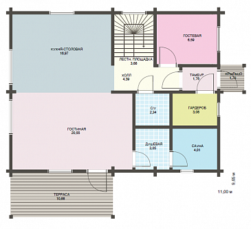 Проект небольшого дома с четырьмя спальнями на втором этаже / План 1 этажа