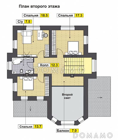 Проект солидного загородного дома с вторым светом и витражным остеклением / План 2 этажа