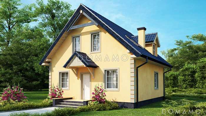 Проект загородного дома с просторной гостиной, балконом, террасой, изолированной кухней